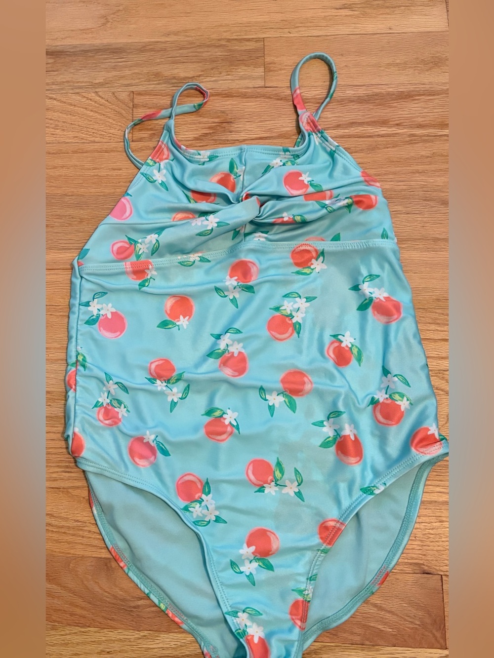 Wonder Nation Girls' Aqua Peach Print One-Piece Swimsuit Size L